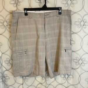 Men's Greg Norman Collection Grey Plaid Shorts‎ Tasso Elba Cargo Size 36